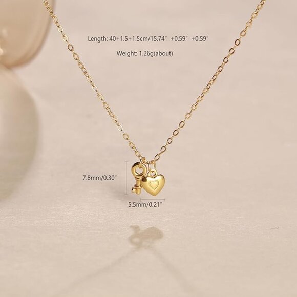 Heart Lock & Key Necklace 925 Sterling Silver Gold Plated Choker NWT - Picture 6 of 6